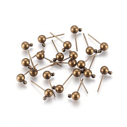 Honeyhandy Brass Ball Post Ear Studs, with Loop & 304 Stainless Steel Pins, Nickel Free, Antique Bronze, 15.2~15.7x5mm, Hole: 1mm, Pin: 0.7mm