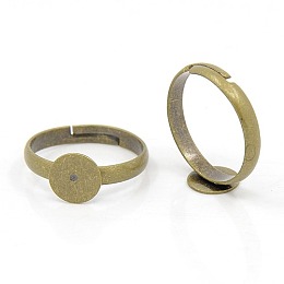 Honeyhandy Adjustable Antique Bronze Brass Pad Finger Ring Bases, Lead Free, Cadmium Free and Nickel Free, Ring: about 3mm thick, 17mm inner diameter, Round Tray: about 8mm in diameter