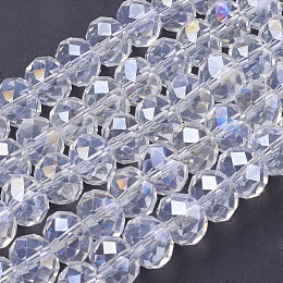 Honeyhandy Electroplate Glass Beads Strands, AB Color Plated, Faceted, Rondelle, Clear AB, 12x8mm, Hole: 1mm, about 72pcs/strand