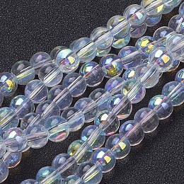 Honeyhandy 13 inch AB Color Plated Round Glass Beads, White, about 55pcs/strand, hole: about 0.8mm