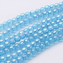 Glass Bead Strands, Round, AB Color Plated, Sky Blue, 8mm, Hole: 1mm, about 42pcs/strand, 14 inch