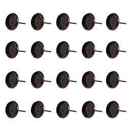 ARRICRAFT 20 Pcs Brass Flat Round Ear Stud Blank Bezel Setting Earrings Posts Fit 8mm Cabochon for Jewelry Making Antique Bronze