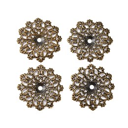 Honeyhandy Iron Links, Etched Metal Embellishments, Flower, Antique Bronze, 60x60x4mm, Hole: 3mm