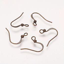 Honeyhandy Brass Earring Wire Hooks, with Horizontal Loop with Beads, Lead Free & Nickel Free, Antique Bronze, 15mm, Hole: 2mm