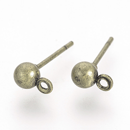 Honeyhandy Iron Ball Stud Earring Findings, with Loop, Antique Bronze, 15x4mm, Hole: 1mm, Pin: 0.8mm