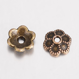 Honeyhandy Alloy Bead Caps Enamel Settings, 6-Petal Flower, Antique Bronze, 6x2mm, Hole: 1mm