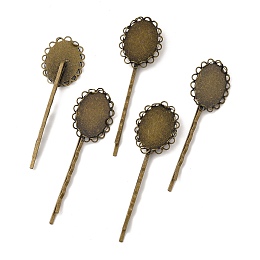 Honeyhandy Iron Hair Bobby Pin Findings, with Brass Oval Tray, Antique Bronze, Tray: 18x25mm, 70~75x18.3mm