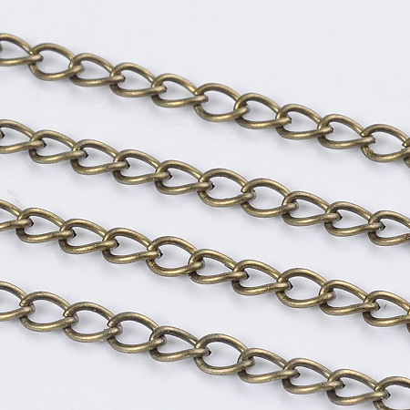 Honeyhandy Iron Twisted Chains, Curb Chains, Unwelded, with Spool, Antique Bronze, 5x3.5x0.8mm, about 328.08 Feet(100m)/roll