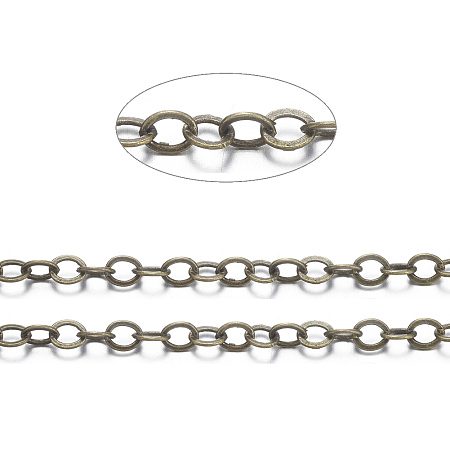Honeyhandy Brass Flat Oval Cable Chains, Unwelded, with Spool, Cadmium Free & Nickel Free & Lead Free, Antique Bronze, 3.5x3x0.5mm, about 301.83 Feet(92m)/roll