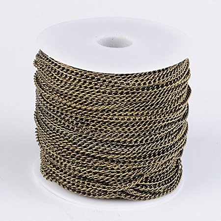NBEADS 100m Iron Twisted Chains Curb Chains, Lead Free and Nickel Free, Antique Bronze; Link: 3x5mm, 0.8mm thick, 100m/roll
