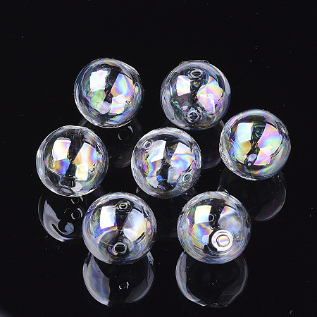 Honeyhandy Handmade Blown Glass Globe Beads, AB Color Plated, Round, Clear AB, 12x11mm, Hole: 1~1.5mm