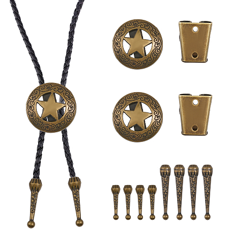 CHGCRAFT DIY Bolo Tie Jewelry Making Finding Kit, Including Iron Bolo Tie Slide Clasp, Zinc Alloy Slide Clasp & Cord Ends, Cone & Star Shape, Antique Bronze, 12Pcs/box