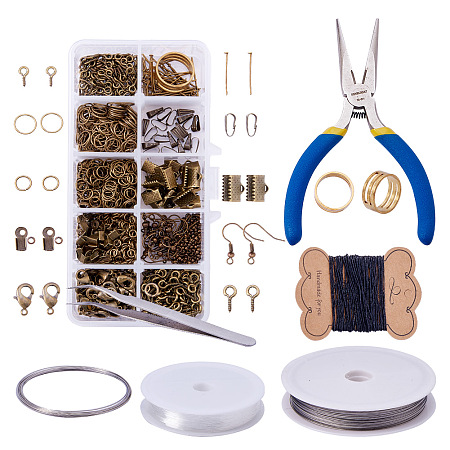 PandaHall Elite Jewelry Making Kit Jewelry Findings Starter Kit Jewelry Beading Making and Repair Tools Kit Jewelry Findings Accessories Pliers Wire Starter Tool, Antique Bronze