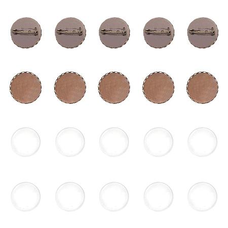 ARRICRAFT Elite 10 pcs 25mm Iron Brooch Clasps Pin Disk Base Pad Bezel Blank Cabochon Trays Backs Bar with 10 pcs 10mm Clear Glass Cabochons for Badge Corsage Jewelry Craft Making, Antique Bronze