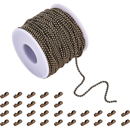 PandaHall 40m Iron Ball Bead Chain with 20 Pieces Matching Connectors(1 Roll 2mm Ball Chain + 20 Connectors)
