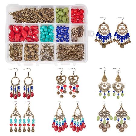 SUNNYCLUE 1 Box DIY 7 Pairs Chandelier Earrings Making Starter Kit Include Earring Connector Charm Findings Nickel Free, Assorted Beads, Earring Hooks Jewelry Making Supplies Kit Women Girls Adults