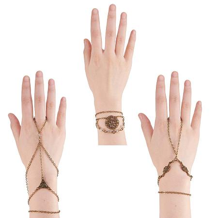 SUNNYCLUE DIY 3PCS Retro Filigree Flower Hand Chain Bracelet Making Kit Slave Finger Ring Link Bangle Jewelry Accessory Supplies for Women Girls Beginners Nick Free