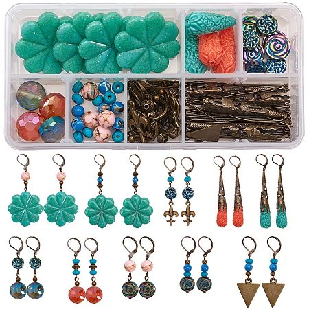SUNNYCLUE 1 Box DIY 10 Pairs Earrings Making Starter Kit Jewerlry Making Charm Pendants with Electroplate Non-Magnetic Synthetic Hematite Bead Coral Bead Leverback Earring for Jewelry, Instruction