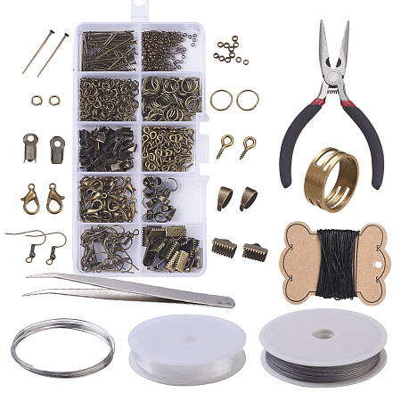 Arricraft DIY Jewelry Sets, Brass Crimp Beads and Iron Findings, with Tools, Antique Bronze, 13x6.8x2.1cm