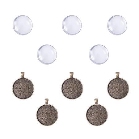 ARRICRAFT Pack of 6 Pendant Makings Sets, with Antique Bronze Alloy Pendant Cabochon Settings and Flat Round Glass Cabochons
