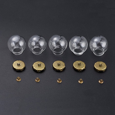 Honeyhandy DIY Globe Bubble Cover Pendants Making, with Iron Bead Cap Pendant Bails and Transparent Handmade Blown Glass Beads, Antique Bronze, 24~25x23.5~24.5mm, Half Hole: 14mm, 5pcs/set