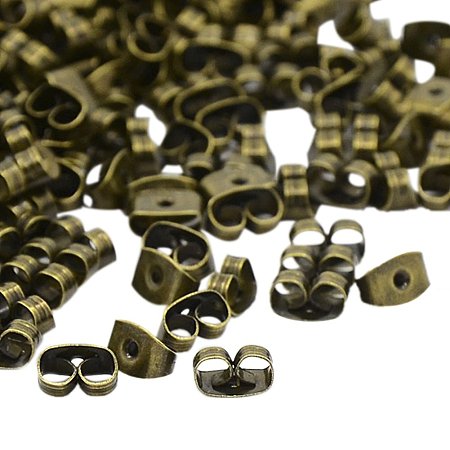 NBEADS 5000Pcs Iron Earnuts Earrings Backs, Nickel Free, Antique Bronze, about 6mm long, 4mm wide, 3mm high, hole: 0.7~1.0mm