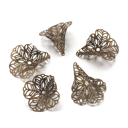 ARRICRAFT About 100 Pcs Brass 3 Petal Filigree Flower Bead Caps 29x24mm Jewelry Making Antique Bronze