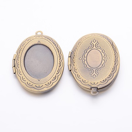Honeyhandy Romantic Valentines Day Ideas for Him with Your Photo Brass Locket Pendants, Picture Frame Charms for Necklace, Antique Bronze, Oval, 23x32mm, Inner: 13x18mm , hole: 2mm