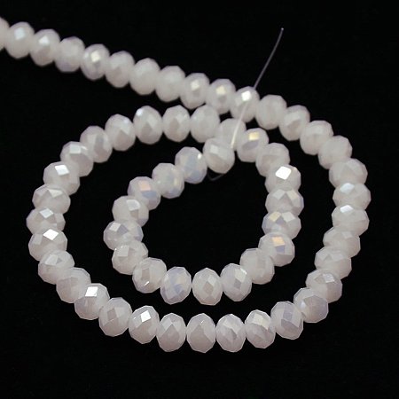 NBEADS 10 Strands AB Color Plated Electroplate Opaque Solid Color Crystal Faceted Abacus White Glass Beads Strands With 6x4mm,Hole: 1mm,About 95pcs/strand