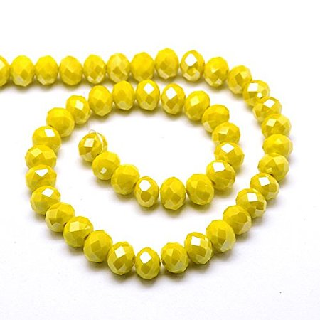 NBEADS 10 Strands AB Color Plated Electroplate Opaque Solid Color Crystal Faceted Abacus Gold Glass Beads Strands With 8x6mm,Hole: 1mm,About 71pcs/strand