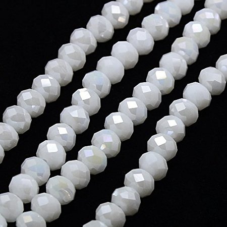 NBEADS 10 Strands AB Color Plated Electroplate Opaque Solid Color Crystal Faceted Abacus White Glass Beads Strands With 8x6mm,Hole: 1mm,About 71pcs/strand