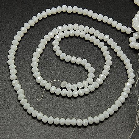 NBEADS 10 Strands AB Color Plated Electroplate Opaque Solid Color Crystal Faceted Abacus White Glass Beads Strands With 4x3mm,Hole: 1mm,About 135pcs/strand