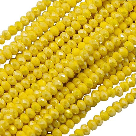 NBEADS 10 Strands AB Color Plated Electroplate Opaque Crystal Gold Faceted Abacus Glass Beads Strands with 3x2mm,Hole: 1mm,about 138pcs/strand