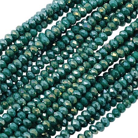 NBEADS 10 Strands AB Color Plated Electroplate Opaque Solid Color Crystal Faceted Abacus DarkSeaGreen Glass Beads Strands With 3x2mm, Hole: 1mm, About 138pcs/strand