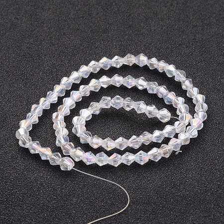 NBEADS 10 Strands AB Color Plated Bicone Clear Glass Beads Strands With 4mm in diameter, Hole: 1mm,About 13