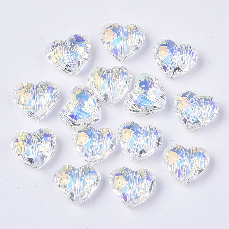 Arricraft Transparent K9 Glass Beads, Faceted, Heart, Clear AB, 7x8x4mm, Hole: 1mm, about 20pcs/bag