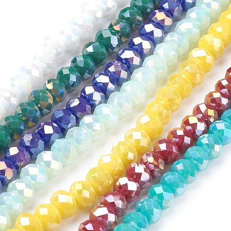 NBEADS 20 Strands AB Color Plated Faceted Abacus Mixed Color Electroplate Glass Beads Strands With 6x4mm,Hole: 1mm,About 89pcs/strand