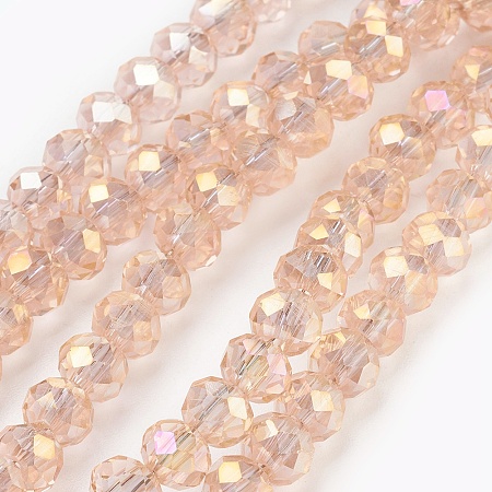 Honeyhandy Electroplate Glass Beads Strands, AB color Plated, Faceted, Rondelle, Bisque, 6x4~5mm, Hole: 0.8~1mm, about 88~92pcs/strand, 15.5 inch~16 inch(39~45cm)