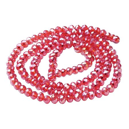 NBEADS 10 Strands AB Color Plated Faceted Abacus Red Electroplate Glass Beads Strands with 4x3mm,Hole: 1mm,about 148pcs/strand