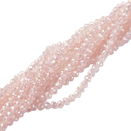 NBEADS 10 Strands AB Color Plated Faceted Abacus Pink Electroplate Glass Beads Strands with 4x3mm,Hole: 1mm,About 148pcs/strand