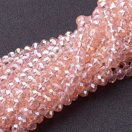 NBEADS 10 Strands AB Color Plated Faceted Abacus Pink Electroplate Glass Beads Strands With 6x4mm,About 100pcs/Strand