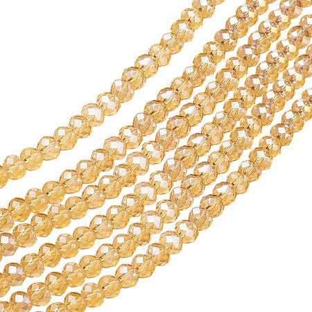NBEADS 10 Strands AB Color Plated Faceted Abacus Goldenrod Electroplate Glass Beads Strands With 6x4mm,About 100pcs/Strand