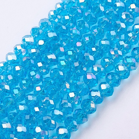 Arricraft Electroplate Glass Beads Strands, AB Color Plated, Faceted Rondelle, SkyBlue, 6x4mm; about 95pcs/strand