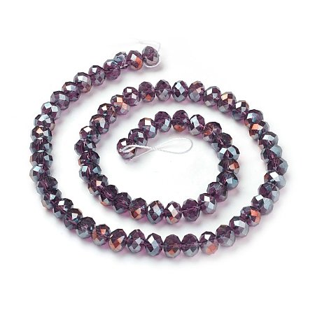 NBEADS 10 Strands AB Color Plated Faceted Abacus Purple Electroplate Glass Beads Strands With 8x6mm,Hole:1mm,About 72pcs/Strand