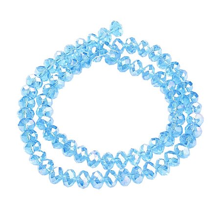 NBEADS 10 Strands AB Color Plated Faceted Abacus SkyBlue Electroplate Glass Beads Strands with 8x6mm,Hole:1mm,Ahout 72pcs/Strand