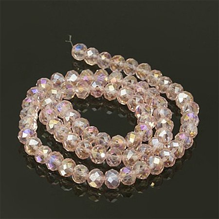 NBEADS 10 Strands AB Color Plated Faceted Abacus Pink Electroplate Glass Beads Strands with 8x6mm,about 72pcs/Strand