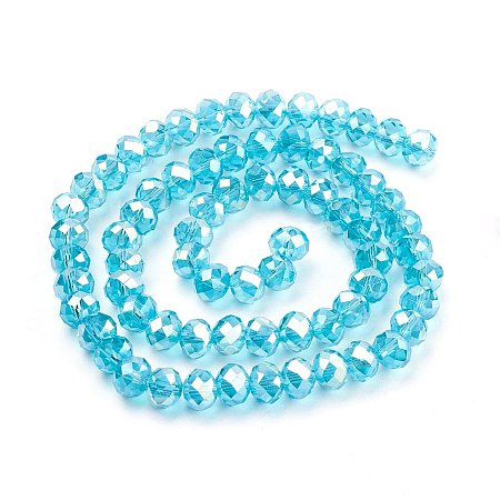 NBEADS 10 Strands AB Color Plated Faceted Abacus SkyBlue Electroplate Glass Beads Strands With 8x6mm,hole 1mm,About 72pcs/Strand