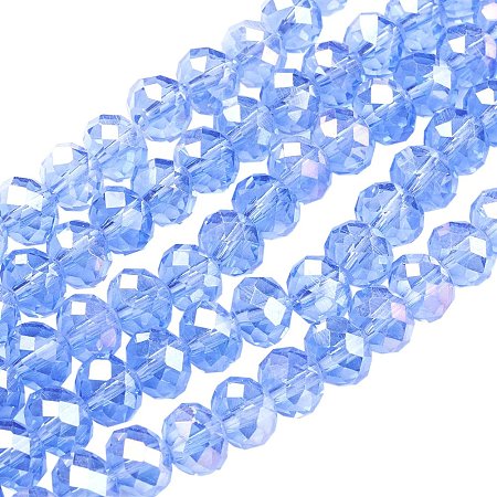 NBEADS 10 Strands AB Color Plated Faceted Abacus LightBlue Electroplate Glass Beads Strands with 8x6mm,about 72pcs/Strand