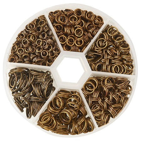 PandaHall Elite Antique Bronze Iron Split Rings Diameter 4-10mm Double Loop Jump Ring for Jewelry Making, about 900pcs/box