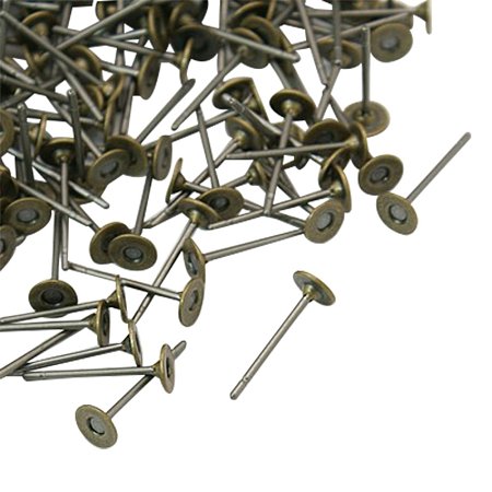 NBEADS 1000 Pcs Ear Stud Components, Brass Head and Stainless Steel Pin, Lead Free & Cadmium Free & Nickel Free, Antique Bronze, 10mm; Head: 4mm; Pin: 0.9mm